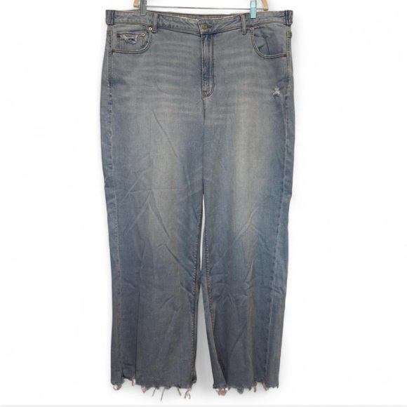 AE Dreamy Drape Stretch Super High-Waisted Baggy Wide-Leg Jeans Distressed, 20R - Picture 1 of 11